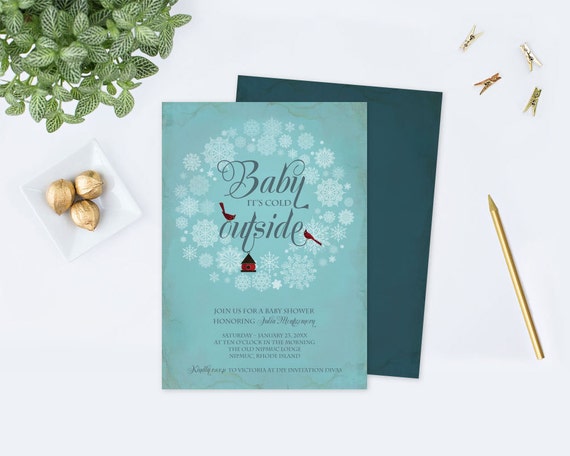 Baby Shower Invitation, PDF Invitation Template Editable Text, Snowflake Wreath, Edit Now, Baby Its Cold Outside, Customizable Text Invite Il_570xn