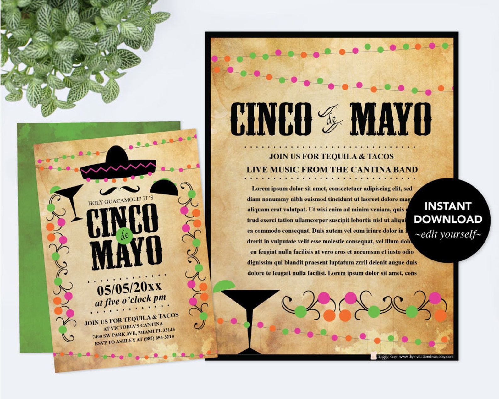 Editable Text Cinco De Mayo Invitation With Free Flyer Fiesta Etsy