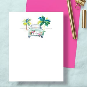 Thank You Note Card Tropical Watercolor Car Vibrant Fuchsia Pink Colorful Key West Florida Beach Inspired Art image 1