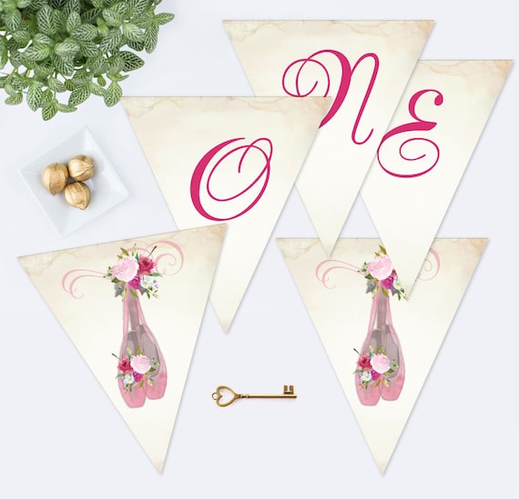 Instant Download, Ballerina High Chair Banner, Printable Paper Bunting Flags, Birthday Banner, Party Decorations, Pink Tutu Party Decor Il_570xn