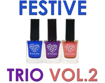3pcs set - stamping polish for nail art stamping plates metallic finish blue purple copper - Festive Trio vol.2 Collection