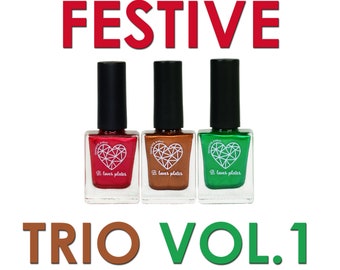3pcs set - stamping polish for nail art stamping plates metallic finish red brown green - Festive Trio Collection