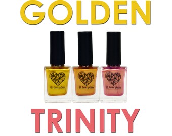 3pcs set - stamping polish for nail art stamping plates metallic finish gold pink copper - Golden Trinity Collection