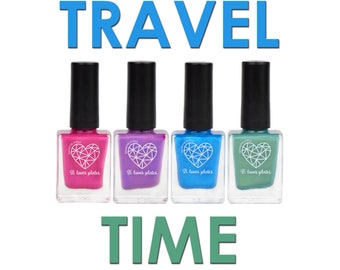 4pcs set - stamping polish for nail art stamping plates shimmer finish summer blue pink purple green - Travel Time Collection