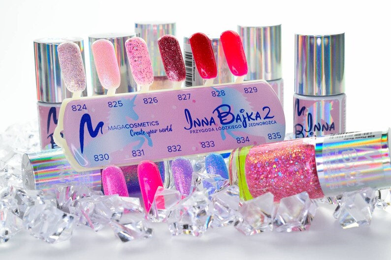 12pcs nail polish set Maga Inna Bajka 2 Collection glitter shimmer unicorn rainbow holographic indie shiny image 4
