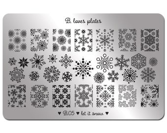 B.05 - nail art stamping plate winter snowflake nails - let it snow