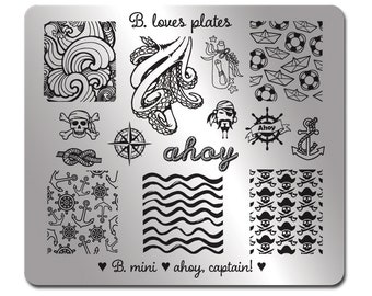 B.mini - nail art stamping plate marine nautical nails - ahoy captain!