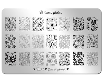 B.02 - nail art stamping plate floral nails - flower power