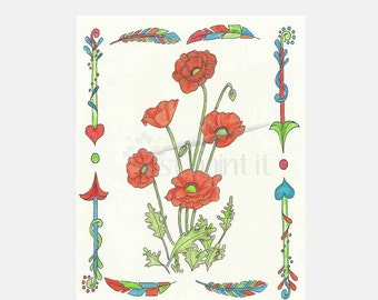 Poppy Coloring Page Instant Download Poppies Flower Coloring Page