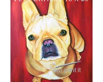 Custom Pet Portrait 16 x 20, French Bulldog Portrait, French Bulldog Painting