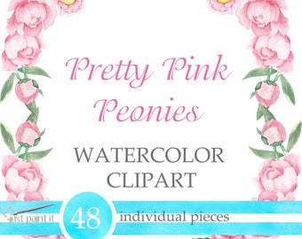 Peonies Watercolor ClipArt Wedding Peony Collection