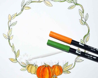 Fall Pumpkin Wreath Coloring Page Instant Download