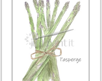 Asparagus Watercolor Art Print Vegetable Art Print with or without words