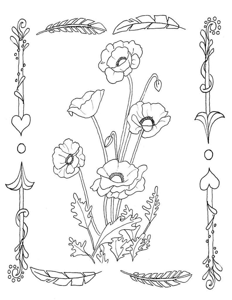 Poppy Coloring Page Instant Download Poppies Flower Coloring | Etsy