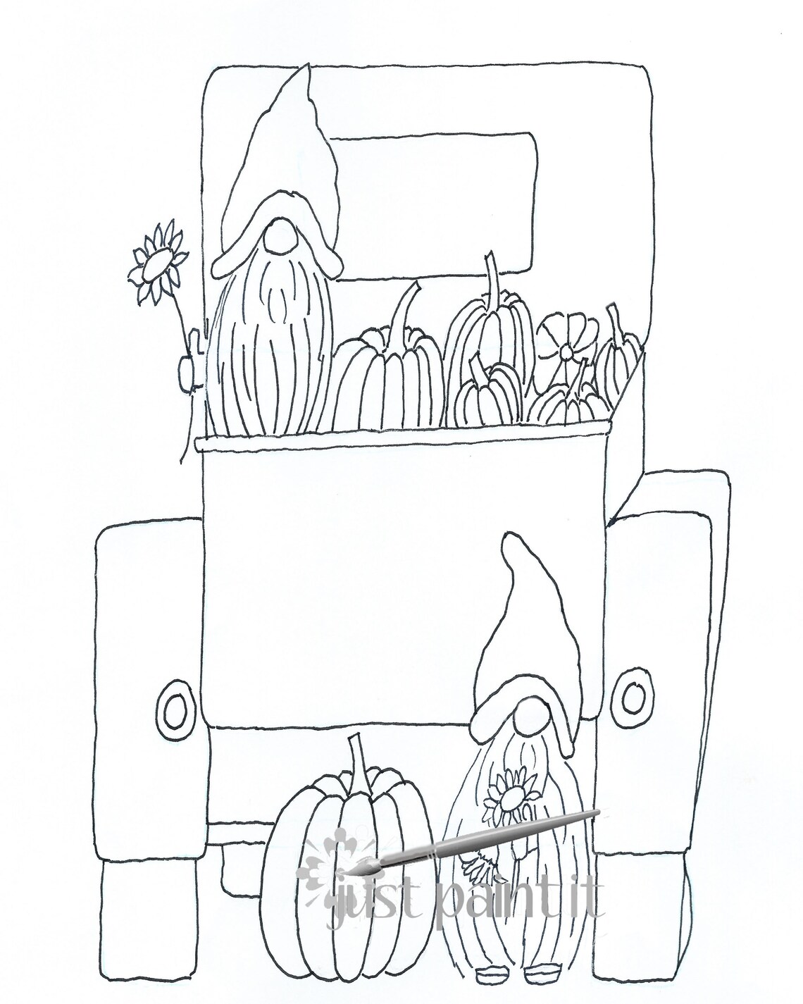 Fall Gnomes in Truck Coloring Page Etsy