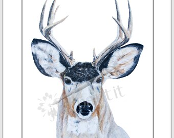 Deer Buck Antlers Wildlife Art Print Instant Download