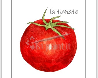 Pomodoro Acquerello Art Stampa Parete da cucina con o senza parole