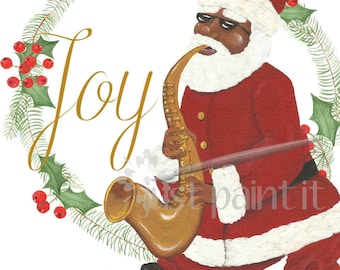 African American Santa Christmas Instant Download Printable Card