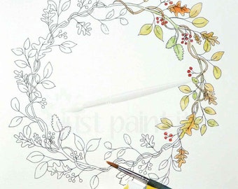 Mixed Fall Leaves Wreath Coloring Page Fall Coloring Page Instant Download Fall Printable