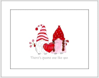 Valentine Gnomes Print with or without words Valentine Card