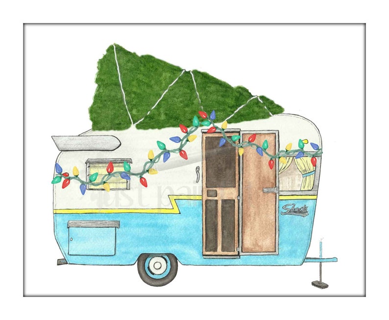 Vintage Camping Trailer Printable Christmas Card