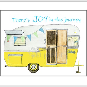 Retro Camping Trailer Watercolor Yellow