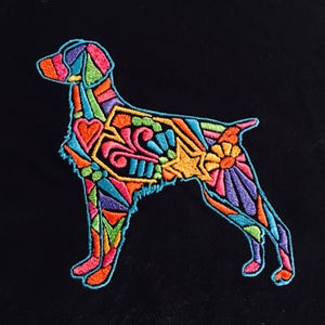 Embroidered Art Deco Brittany Spaniel Design Short Sleeve Ladies Tee