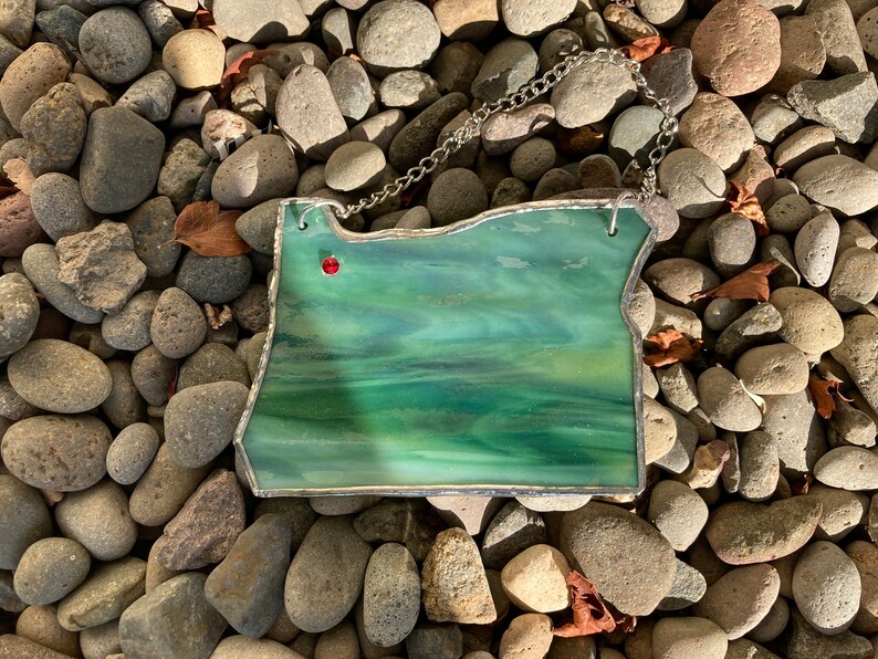 Stained Glass State of Oregon Ornament Portland location Etsy