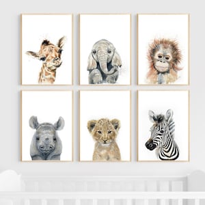 Safari Animal Prints / Vivero Impresiones Mejor Calidad / Conjunto de 2,3,4,6 / Decoración de vivero / Impresiones de vivero de selva / Estampado de jirafa / Elefante león
