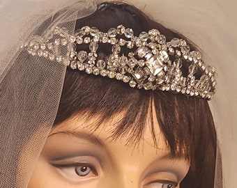 Lacy Crystal Wedding Tiara ~ Vintage Assemblage ~ Rhinestone ~ Austrian Crystal ~ Vintage Bridal ~ Regal Tiara ~ Headpiece Heaven