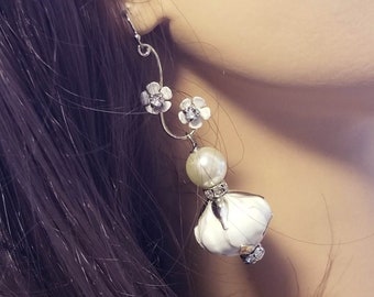 Boho Bridal Earrings ~ Floral Handcrafted Jewelry ~ Vintage Bridal ~ Ivory ~ Pearl & Swarovski Crystal Earring ~ FREE SHIPPING in USA