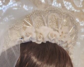 Vintage 1940s Restored Silk Flower Wedding Headpiece ~ Pearl and Lace Tiara ~ Vintage Bridal ~ Headpiece Heaven