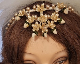 Vintage 1920s Wax Flower Bride Tiara ~ Renovated ~ Beautiful Ivory Orange Blossom Wax Forehead Headpiece ~ Vintage Bridal ~ Headpiece Heaven