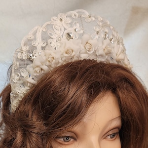 Vintage 1940s - 1950s Restored Lace Flower Rhinestone Wedding Headpiece ~ Rhinestone Tiara ~ Vintage Bridal ~ Headpiece Heaven