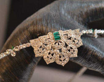 Vintage Emerald Rhinestone Bridal Forehead Band ~ Bridal Headband ~ Bridal Tiara ~ Wedding Headband ~ Vintage Bridal ~ FREE Shipping in USA