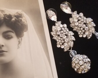 Chunky Bridal Earrings ~ Vintage Bridal ~ Swarovski Encrusted Crystal Earrings ~ Headpiece Heaven
