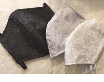 REDUCED ~ WAS 28.00 ~ Groom Wedding Mask ~ Shiny Damask or Moire ~ Men's Mask ~ Fabric Face Mask ~ Dust Mask ~ Hand Washable ~ Made in USA