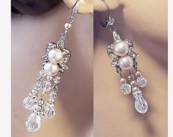 Blush Bridal ~ CHOOSE Long or Short Chandelier Earrings ~ Vintage Bridal ~ Miriam Haskell ~ Swarovski Crystal ~ Pearls ~ Free Shipping in US