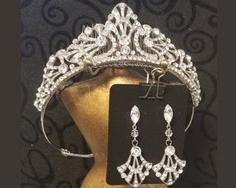 Bridal Tiara ~ Bridal Earrings ~ Cinderella Princess Tiara ~ Swarovski Rhinestone Crystal ~ Silver ~ Vintage Bridal ~ Headpiece Heaven