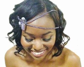 Bridal Forehead Band ~ Rhinestone Hair ~ Swarovski Crystal Headpiece ~ Wedding Hair ~ Vintage Bridal ~ Purple ~ Lavender ~ FREE SHIP in USA