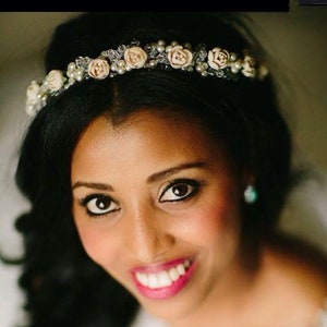 Bridal Vine ~ Bridal Headband ~ Vintage Bridal ~ Porcelain Roses ~ Custom Headpiece ~ Forehead Band ~ Swarovski Crystal  ~ Headpiece Heaven
