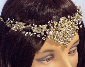 Gold Bridal Forehead Band ~ Bridal Tiara ~ Swarovski  ~ Bridal Jewelry ~ Rhinestone ~ Wedding Headband ~ Vintage Bridal ~Headpiece Heaven