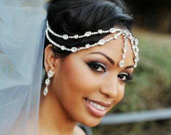 Bridal Forehead Band ~ Bridal Tikka ~ Rhinestone Hair ~ Swarovski Crystal Headpiece ~ Wedding Tikka ~ Vintage Bridal ~Headpiece Heaven