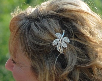 Bridal Mini Comb ~ WAS 48.00 ~ Swarovski Crystal ~ Rhinestone ~ Vintage Bridal ~ Leaves ~ Headpiece Heaven