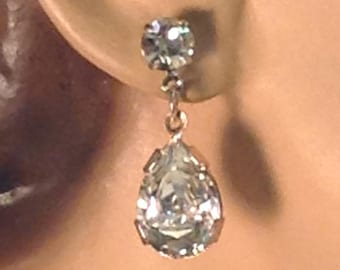 Bridal Earrings  ~ Rhinestone Earrings ~ Vintage Bridal  ~  Swarovski Crystal Earrings  ~ Dangle Earrings ~  Headpiece Heaven