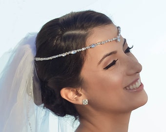 Bridal Forehead Band ~ Bridal Headband ~ Rhinestone ~ Swarovski Crystal Headpiece ~ Wedding Headband ~ Vintage Bridal ~ Gold ~ Rose Gold