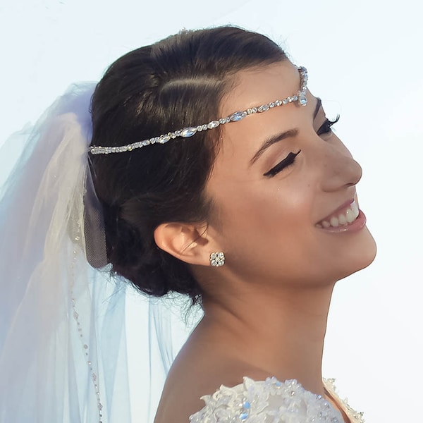Bridal Forehead Band ~ Bridal Headband ~ Rhinestone ~ Swarovski Crystal Headpiece ~ Wedding Headband ~ Vintage Bridal ~ Gold ~ Rose Gold