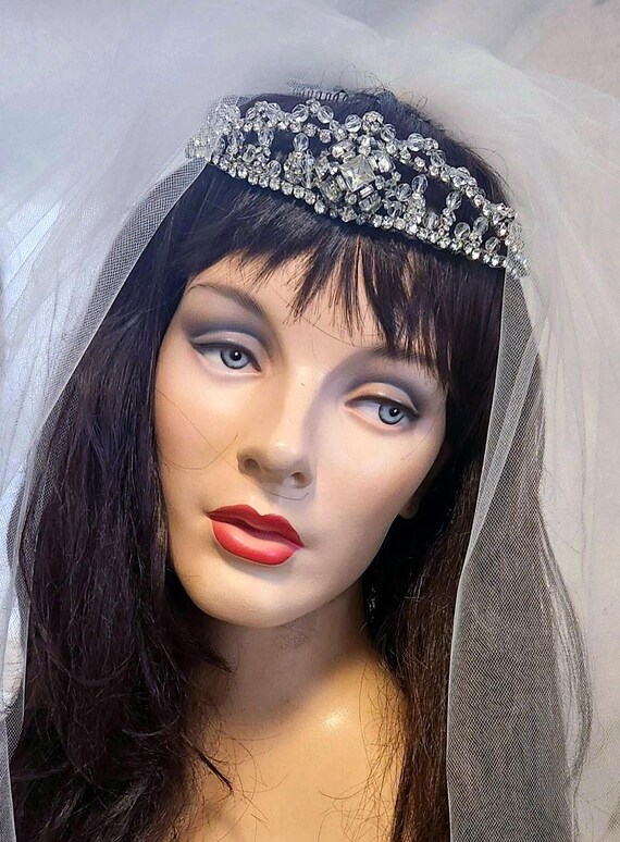SALE ~ Lacy Crystal Wedding Tiara ~ Vintage Assemblage  display picture 1