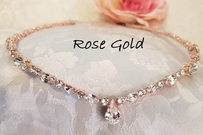 Bridal Forehead Band Bridal Headband Rhinestone Swarovski Crystal Headpiece Wedding Headband Vintage Bridal Gold Rose Gold image 3