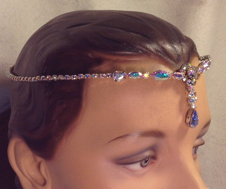 Iridescent Bridal Forehead Band Bridal Headband Rhinestone Etsy